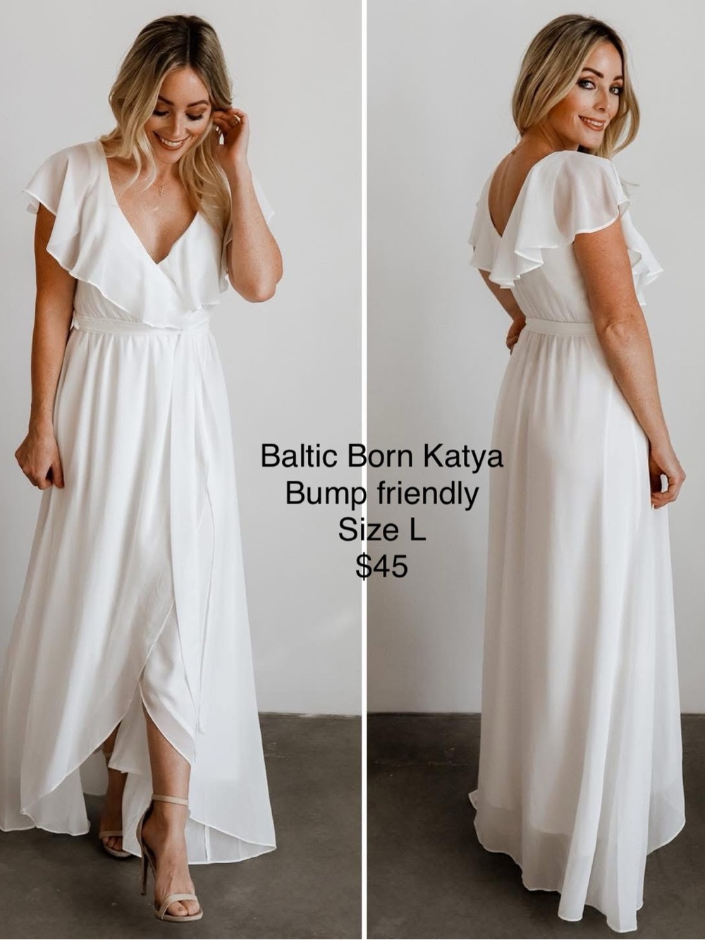 White Flutter Sleeve Wrap Maxi Dress